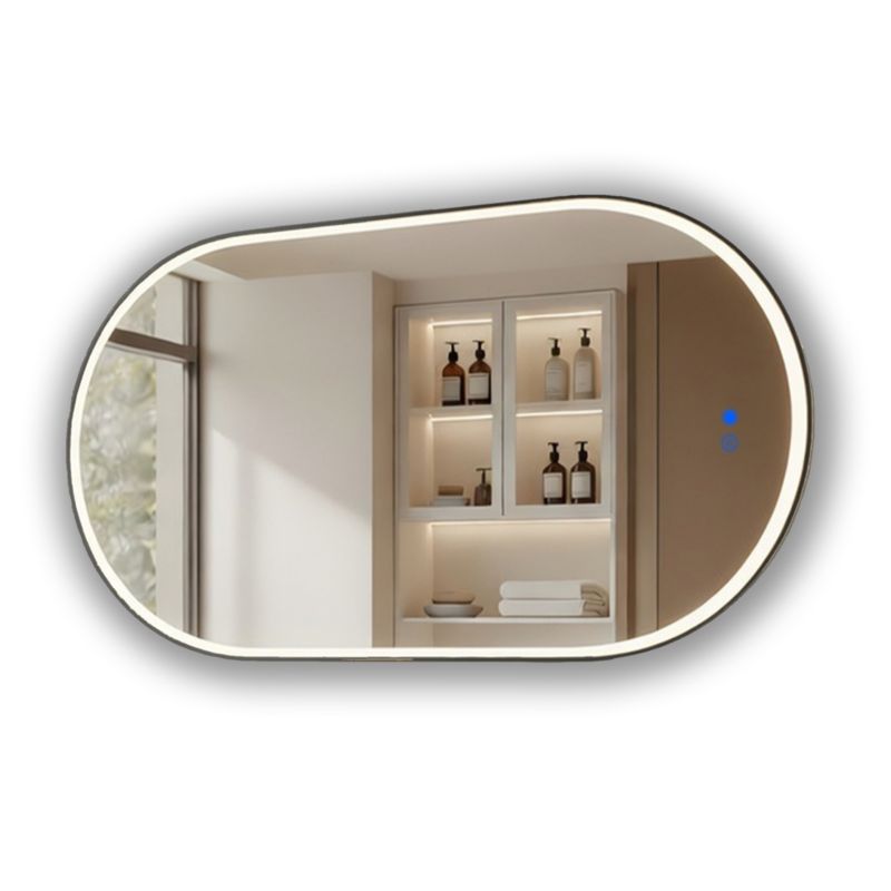 Lustro łazienkowe w ramie 50x100 Czarny mat Włącznik dotykowy LED Dual mata grzewcza Owalny 1 szt.
