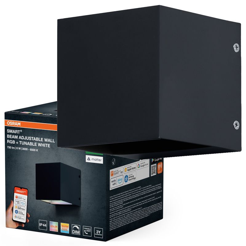 Kinkiet Ogrodowy Osram Lampa LED 8W 320lm CCT RGB Ściemnialna Czarny IP44 1 szt.