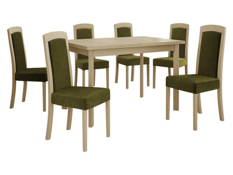 Zestaw DR26 MIRJAN 24 Stół rozkładany Max V P 80x120/150 + 6 krzeseł Roma 7 sonoma + ciemnozielona tapicerka 1 kpl.