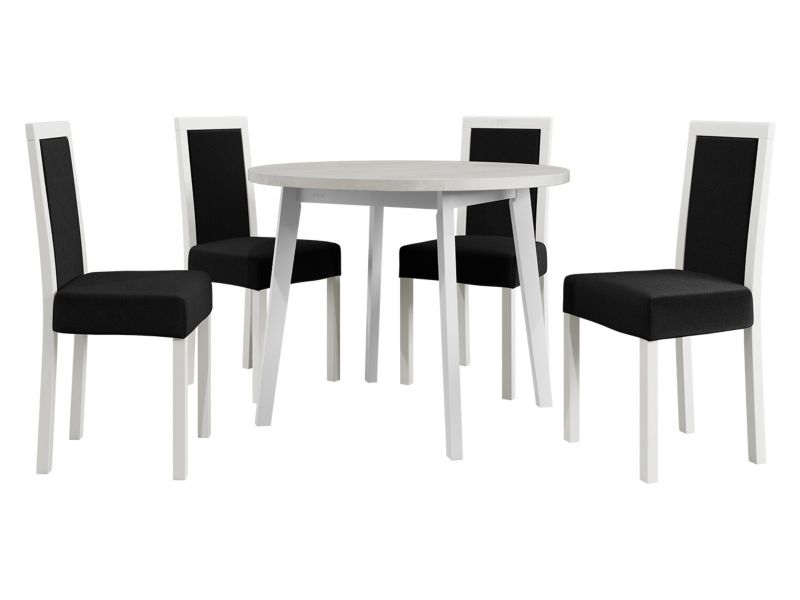 Zestaw DR01 MIRJAN 24 Stół Oslo III 100 + 4 krzesła Roma 3 biały + czarna tapicerka 1 kpl.