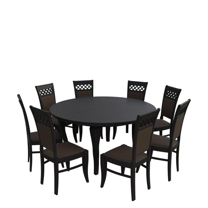 Zestaw RO32 MIRJAN 24 Stół rozkładany S27 150x150/200 + 8 krzeseł K52 wenge + gorzka czekolada 1 kpl.