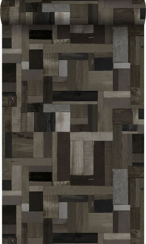 Tapeta Origin Wallcoverings motyw sklejki czarnymIszarym 53 cm x 10.05 m - 1 rol.