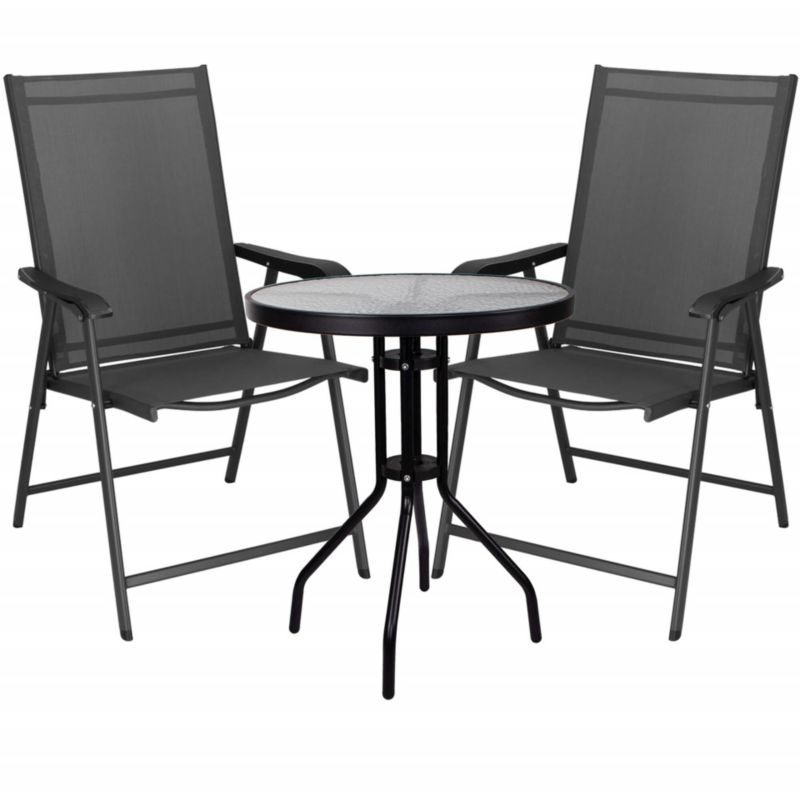 Zestaw mebli ogrodowych Springos stół okrągły i 2 krzesła metalowe komplet na balkon czarno-szary 1 kpl.