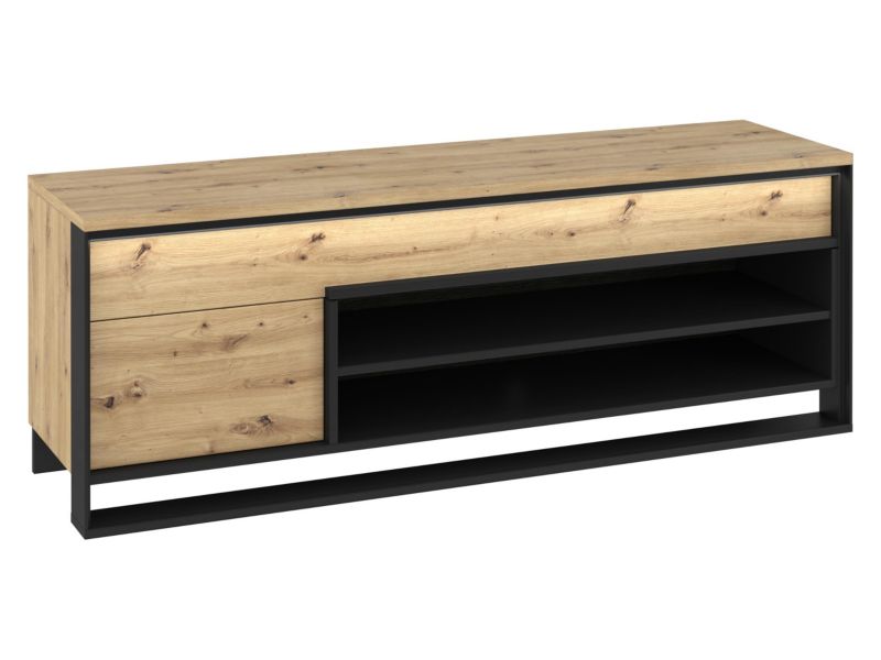 Szafka RTV MIRJAN 24 Quant QA-04 z oświetleniem dąb artisan / czarny 1 szt.