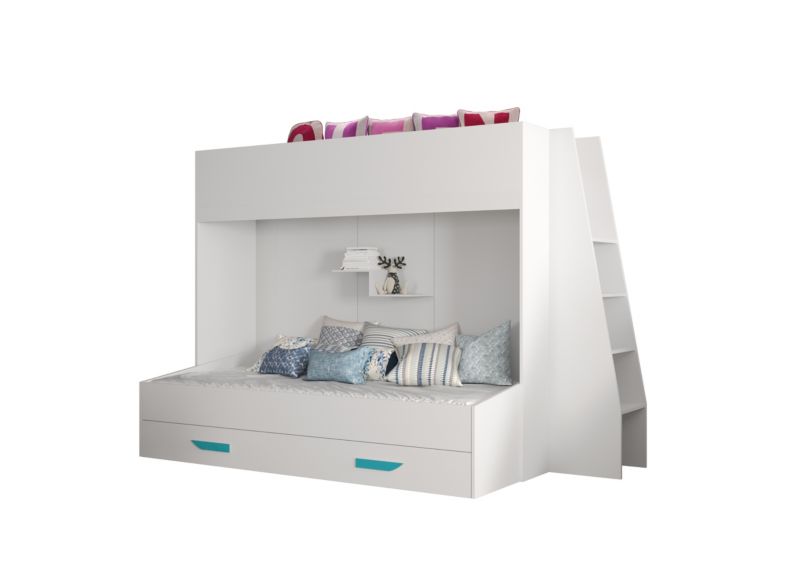 Łóżko piętrowe Antresola Abiks PARTY 17 biały + biały + turkusowy 1 szt.