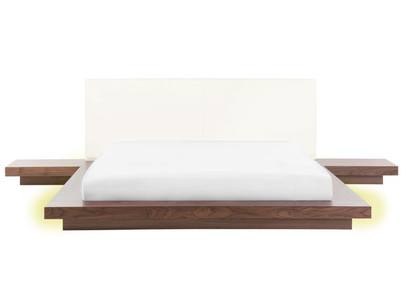 Łóżko z LED ekoskóra 160 x 200 cm brązowe Zen 1 szt.