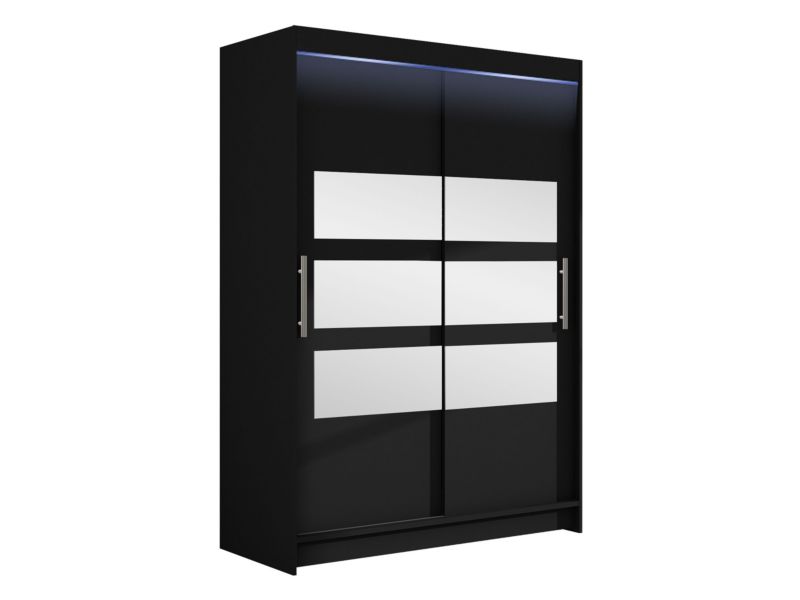 Szafa MIRJAN 24 z drzwiami przesuwnymi Miami V z oświetleniem RGB czarny/lustro 1 szt.