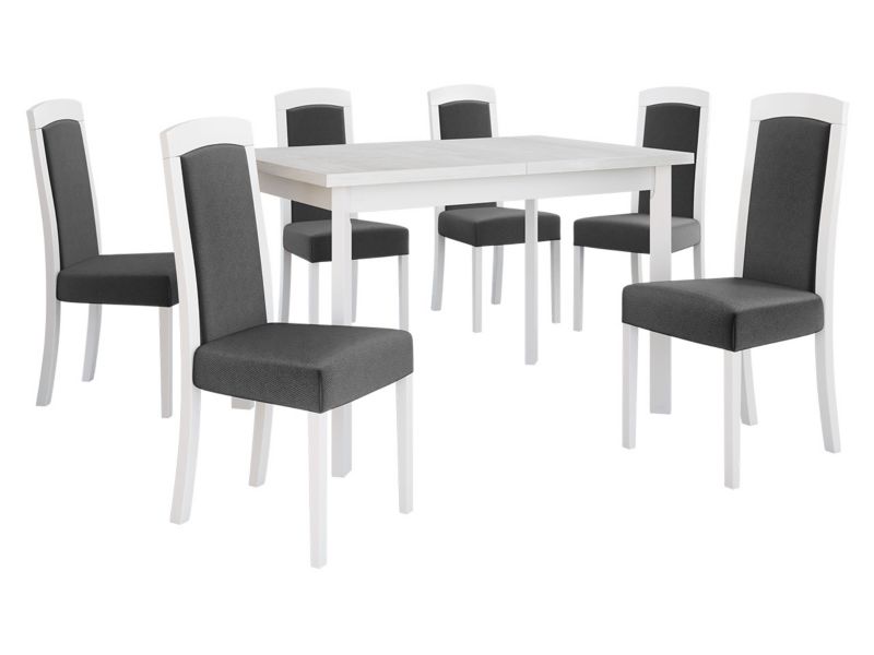 Zestaw DR26 MIRJAN 24 Stół rozkładany Max V P 80x120/150 + 6 krzeseł Roma 7 biały + ciemnoszara tapicerka 1 kpl.