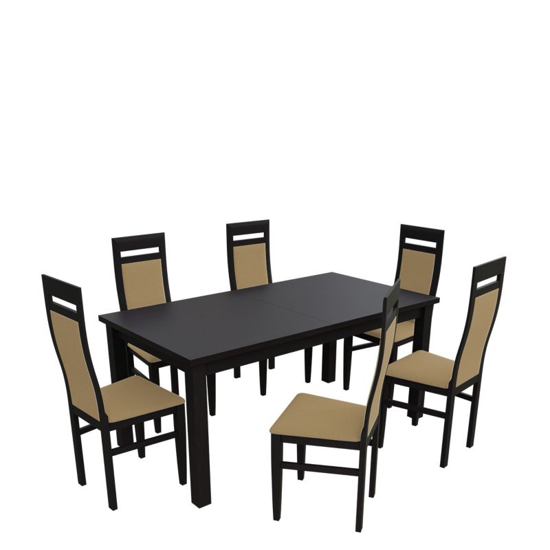 Zestaw RO24 MIRJAN 24 Stół rozkładany S18-L 80x160/200 + 6 krzeseł K70 wenge + piaskowy 1 kpl.