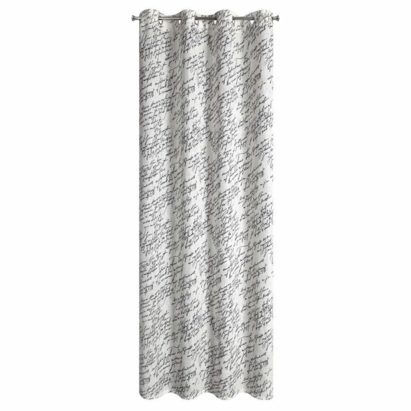Zasłona Edith EUROFIRANY 140X250 Cm Czarne Napisy Przelotki 1 szt.