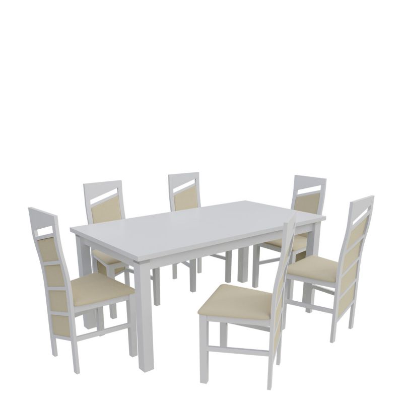 Zestaw RO48 MIRJAN 24 Stół rozkładany S18-L-S 80x160/200 + 6 krzeseł K61 biały + ekoskóra ecru 1 kpl.