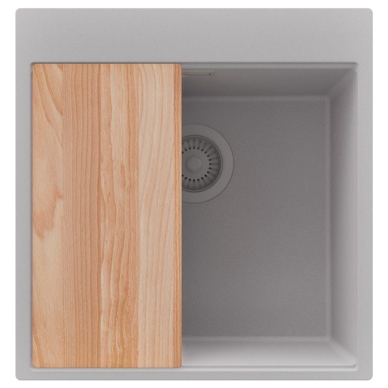 Zlewozmywak Oslo PRIMAGRAN Nablatowy 48x50cm do szafki od 50cm, Szary + Syfon + Deska, S301, 1 szt.