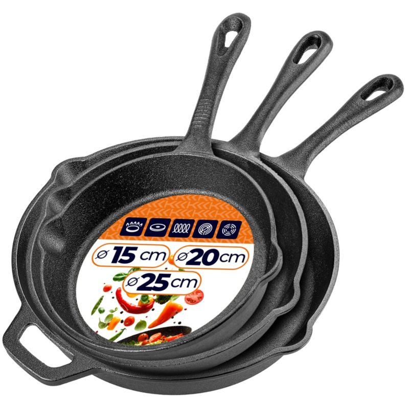 Patelnia KADAX żeliwna 15 + 20 + 25 cm do smażenia grillowania indukcja 3 szt.