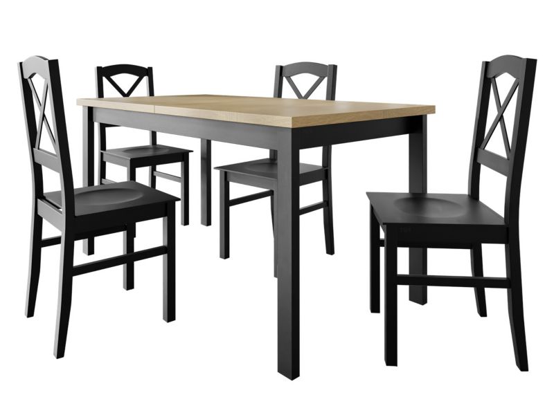 Zestaw DR22 MIRJAN 24 Stół rozkładany Alba I 80x120/150 + 4 krzesła Nilo 11D sonoma + czarny + czarny 1 kpl.