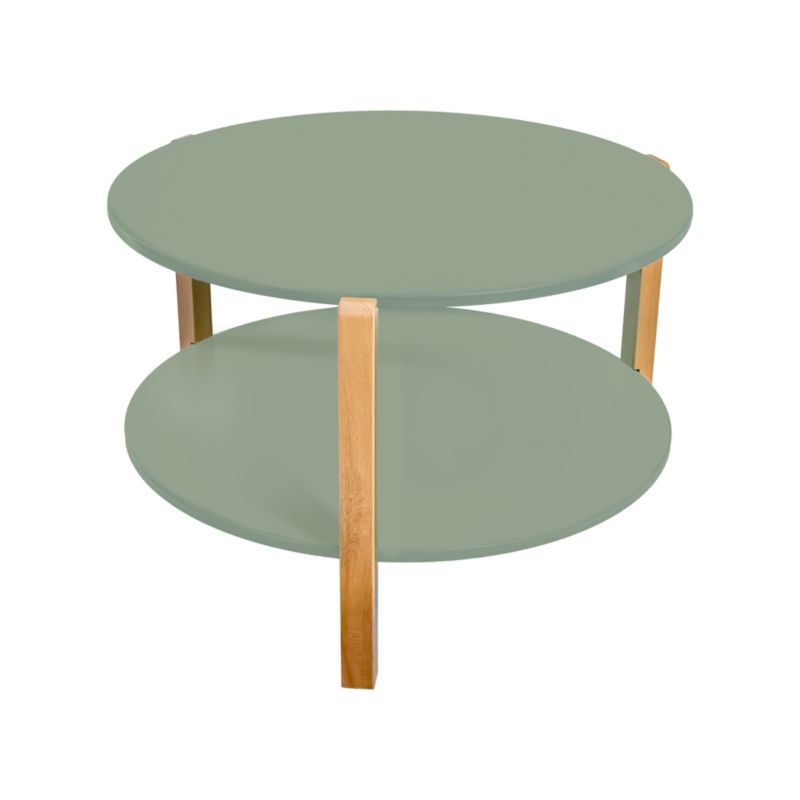 Okrągły Stolik Kawowy z Półką Dwupoziomowy POSNORD MDF 75x50 cm, Bukowe Nogi Oliwkowy 1szt.