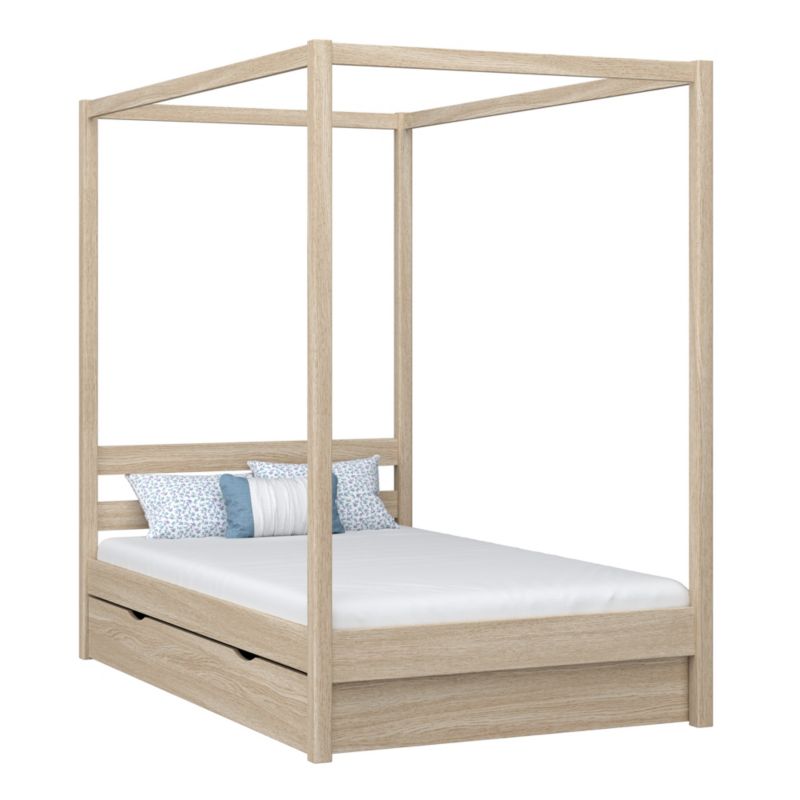 Dębowe łóżko N-WOOD pojedyncze z baldachimem i szufladą N01 dąb bielony 90x200 1szt.