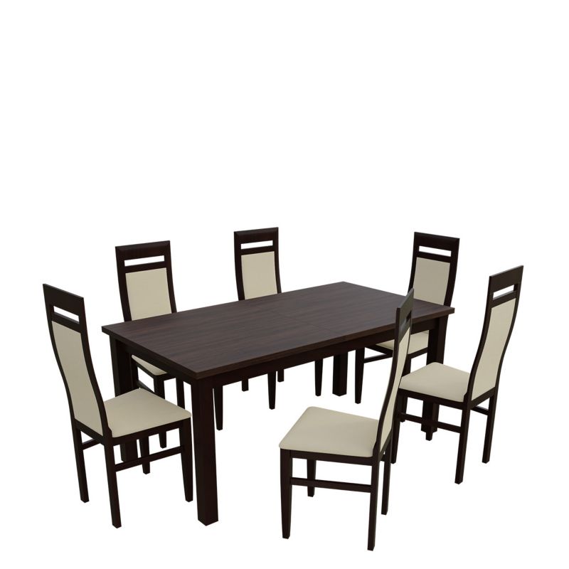 Zestaw RO24 MIRJAN 24 Stół rozkładany S18-L 80x160/200 + 6 krzeseł K70 orzech + ekoskóra ecru 1 kpl.