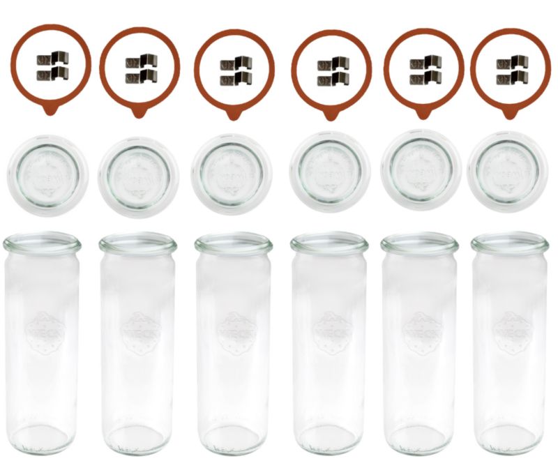 Słoiki MODO24 Weck 600 ml fi 60 cylinder szklane wieka gumki zapinki 6 kpl.