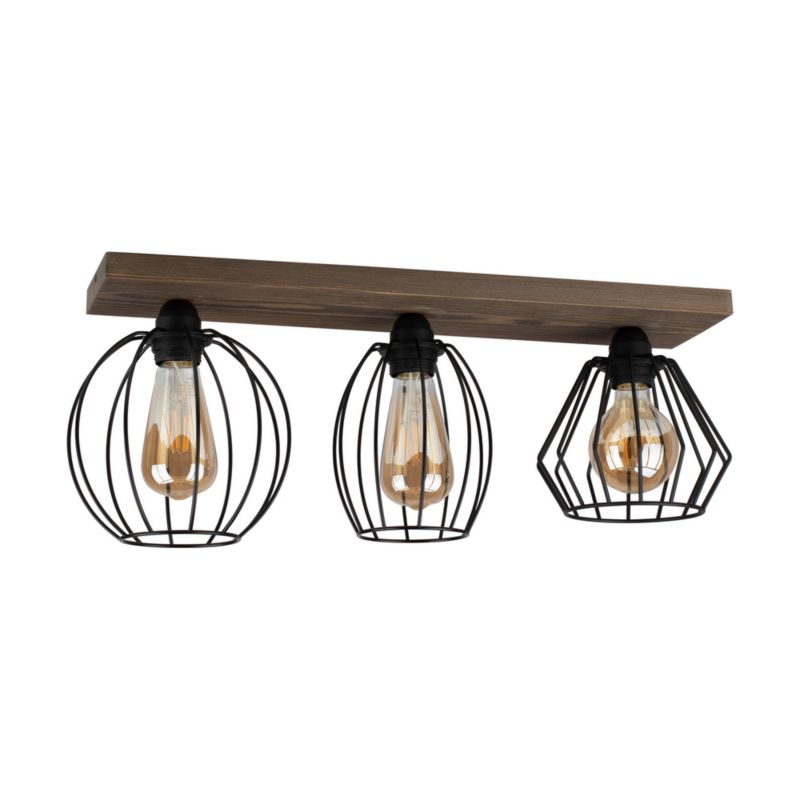 Drewniana Lampa Sufitowa SPOT Light 3xE27 Max.60W Drewno Sosnowe Orzechowe FSC z Czarnym Kloszem, 1szt.