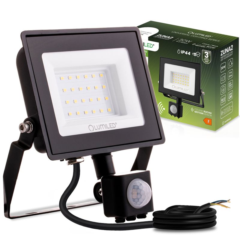 Naświetlacz LED Lumiled 30W 2700lm 4000K IP44 Czarny z Czujnikiem Ruchu 1 szt.