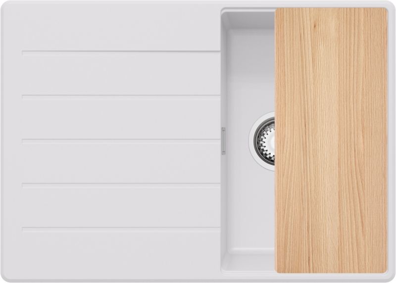 Zlewozmywak Kopenhaga PRIMAGRAN Nablatowy 70x50cm do szafki od 40cm, Biały + Syfon + Deska, S152, 1 szt.