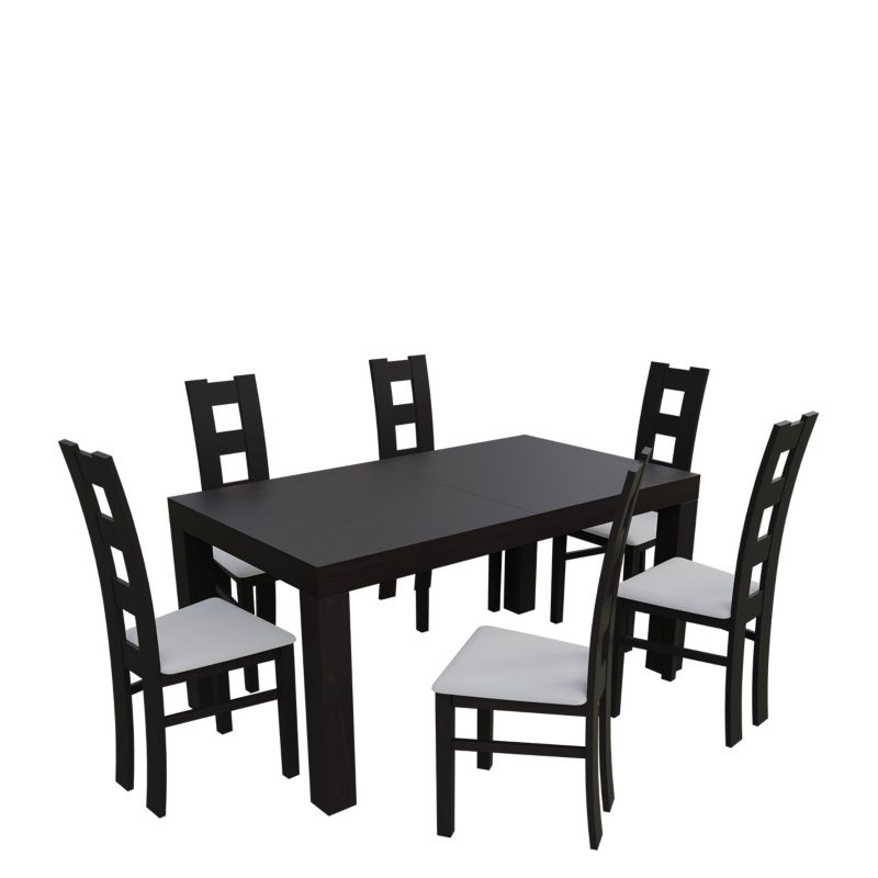 Zestaw RO46 MIRJAN 24 Stół rozkładany SF-25 90x160/210 + 6 krzeseł K42 wenge + biała ekoskóra 1 kpl.