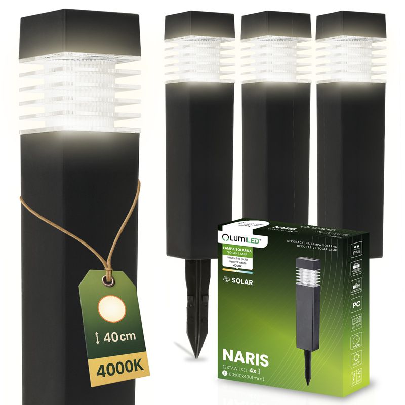 Lampa Solarna Lumiled Ogrodowa LED Wbijana Słupek 40cm 4 szt.