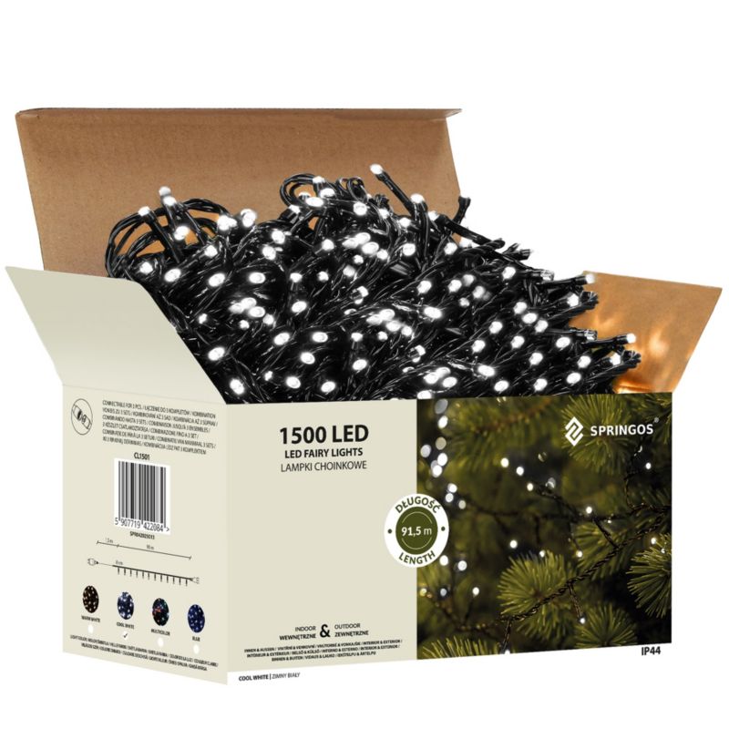Lampki choinkowe Springos 1500 Led biały zimny 121,5 m oświetlenie świąteczne IP44 1szt.