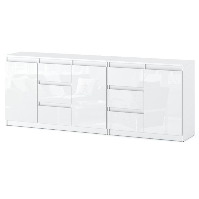 Komoda Hurtownia-Mebli Szuflady 6 Best Agnes 200cm Biały Mat Biały Połysk 200x35x75 cm 1szt.