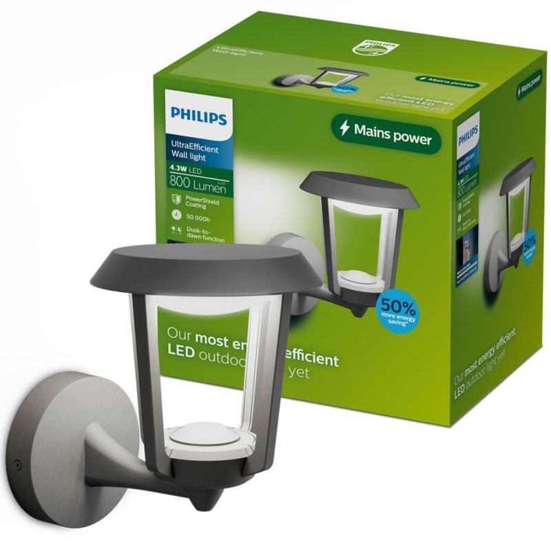 Kinkiet Ogrodowy Philips Lampa Zewnętrzna Elewacyjna LED 4.3W 800lm 2700K IP44 Antracyt z Czujnikiem Zmierzchu 1 szt.