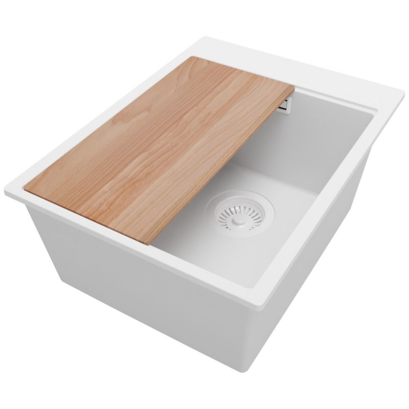 Zlewozmywak Oslo PRIMAGRAN Nablatowy 38x50cm do szafki od 40cm, Cały Biały + Syfon + Deska, S080, 1 szt.