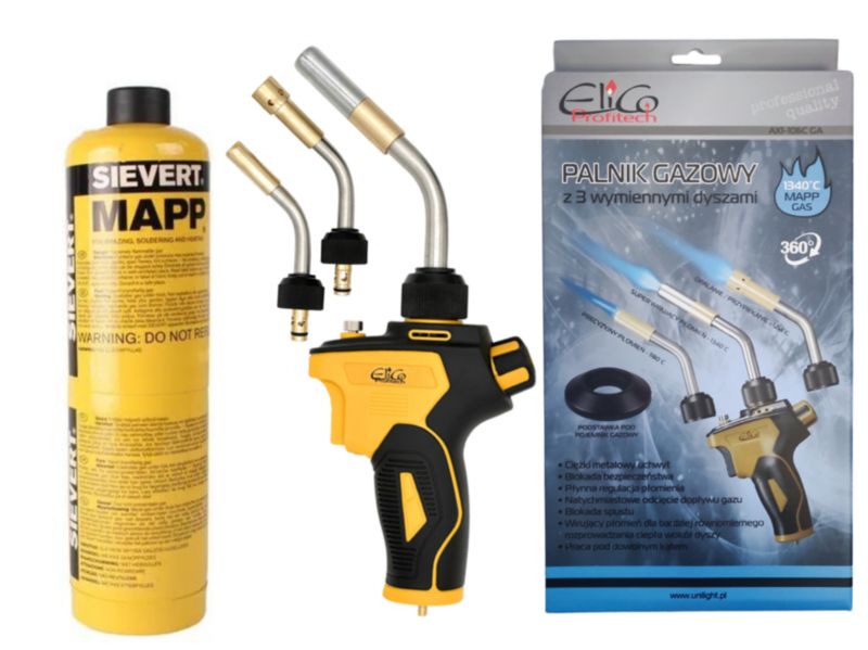 Palnik gazowy Profitech ELICO z 3 wymiennymi dyszami + Sievert Mapp - 1 szt