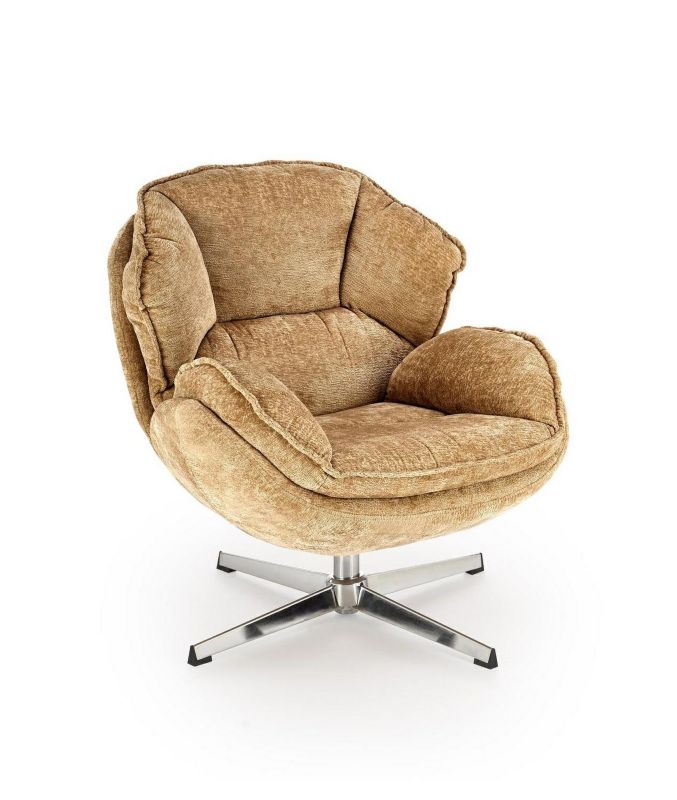 Fotel Offred INTESI fotel wypoczynkowy musztardowy nowoczesny z podnóżkiem tkanina do salonu 1 szt.