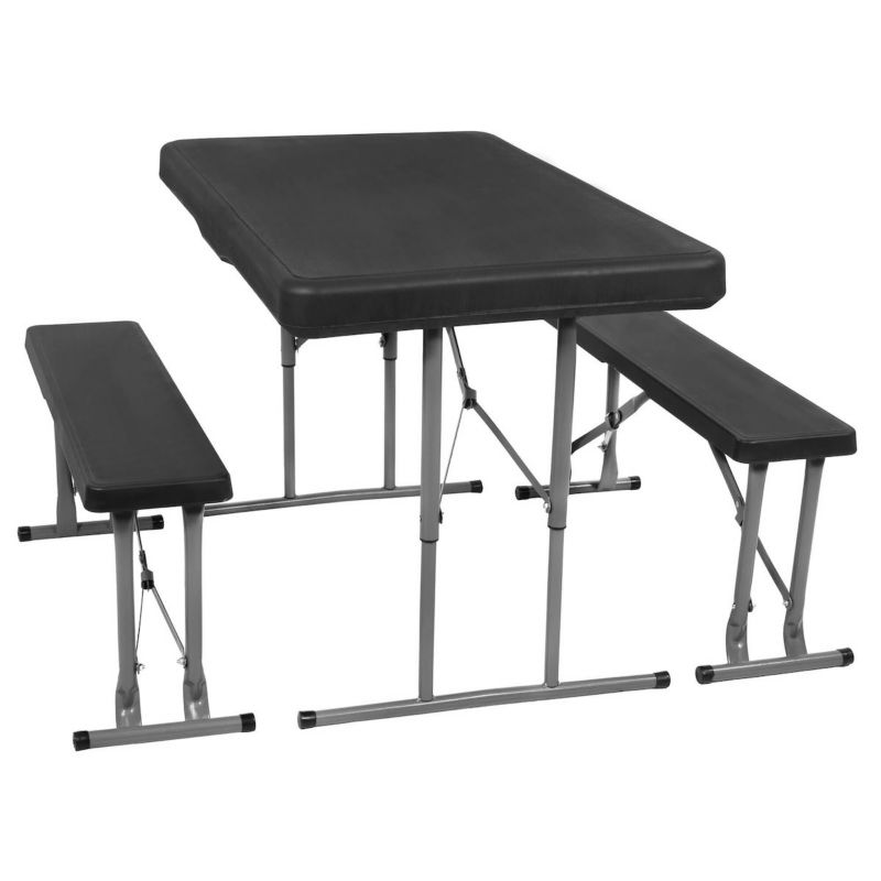 Komplet mebli bankietowych, cateringowych Springos składany stolik ogrodowy 2 ławki, czarno-szary 1 kpl.