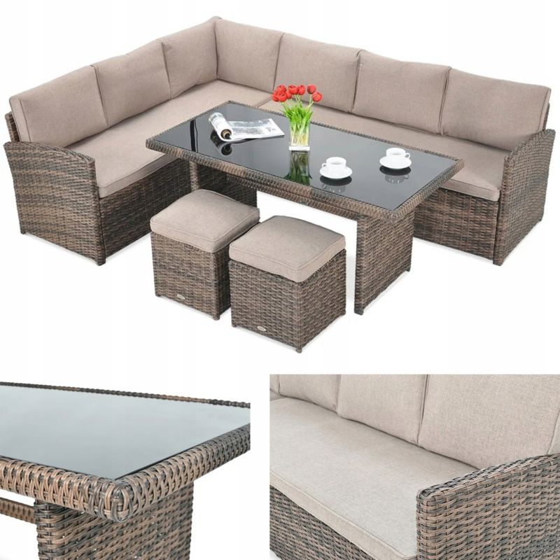 Zestaw Mebli Ogrodowych Technorattan SALO Narożnik Stół na Taras brąz 1 szt