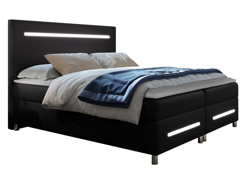 Łóżko kontynentalne MIRJAN 24 Enter LED 140x200 czarna ekoskóra 1 szt.