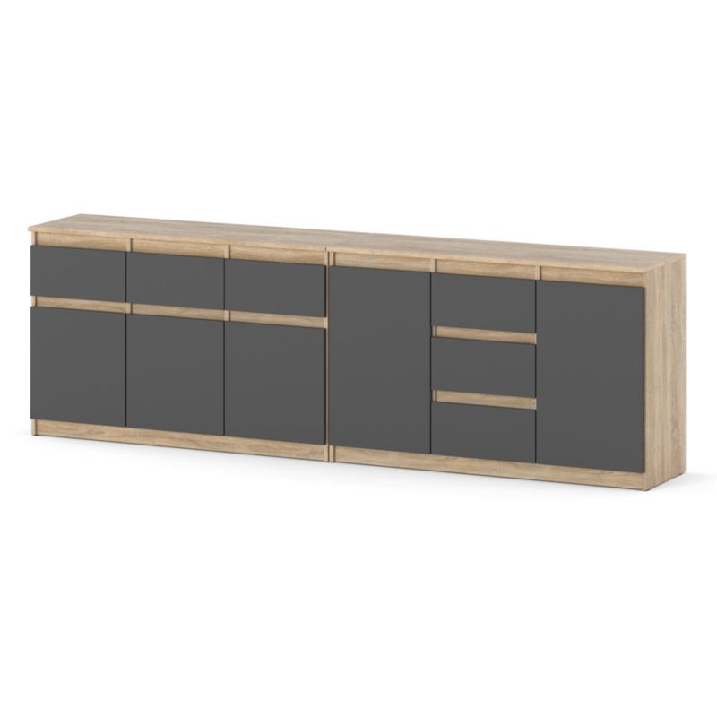 Komoda Hurtownia-Mebli Szuflady 6 Agnolia Best 240cm Dąb Sonoma Szary Mat 240x35x75 cm 1szt.