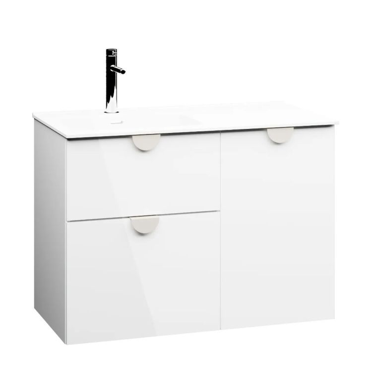 Szafka pod umywalkę KROFAM COCO 90 cm biały połysk z koszem na pranie 1 szt.