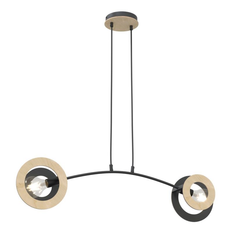 Lampa wisząca Emibig SKIVA czarna-jasne drewno 2xE27x20W IP20 wym:120x89x20cm - 1 szt.