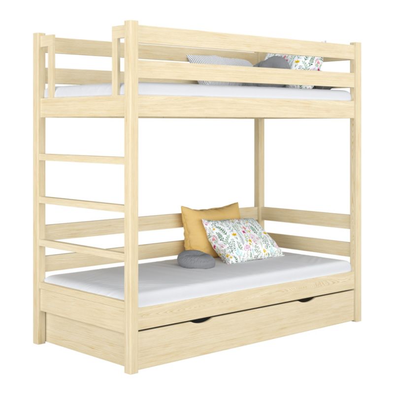 Drewniane łóżko N-WOOD piętrowe z szufladą N03 sosna bezbarwna 80x180 1szt.