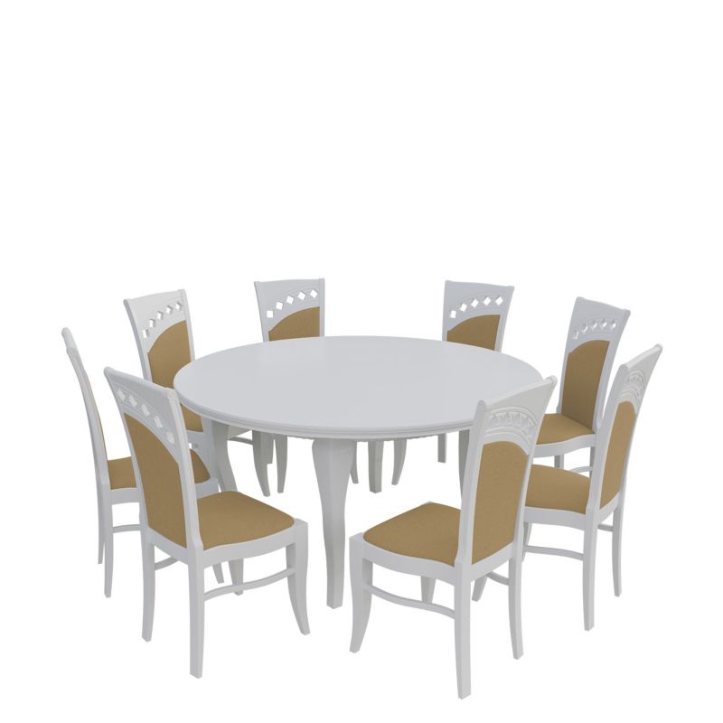 Zestaw RO31 MIRJAN 24 Stół rozkładany S27 150x150/200 + 8 krzeseł K49 biały + piaskowy 1 kpl.