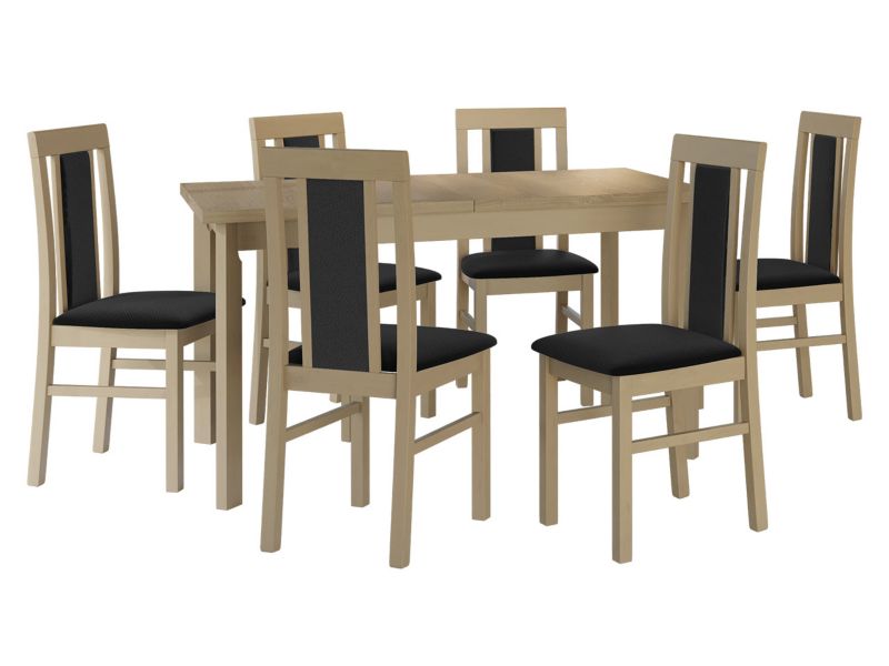 Zestaw DR20 MIRJAN 24 Stół rozkładany Modena I P 80x140/180 + 6 krzeseł Nilo 2 sonoma + czarna tapicerka 1 kpl.