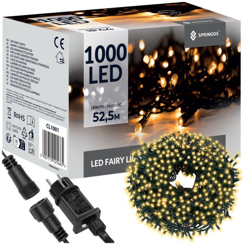 Lampki choinkowe Springos 1000 led 50m IP44 bialy ciepły 1 szt.