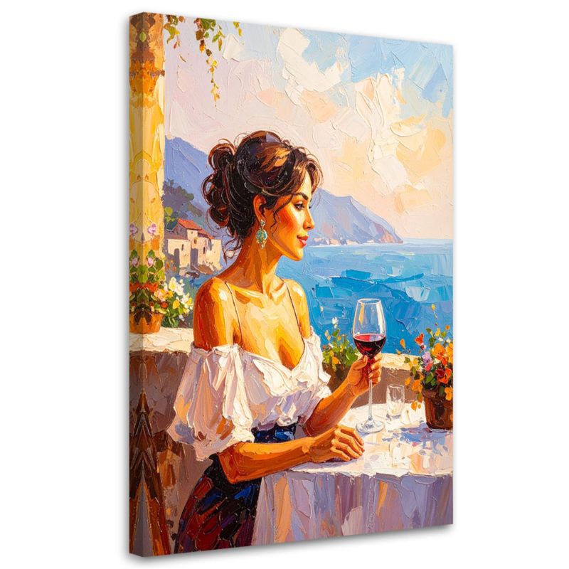 Obraz do salonu sypialni Feeby Portret Kobieta Wino Pejzaż 60x90cm 1szt