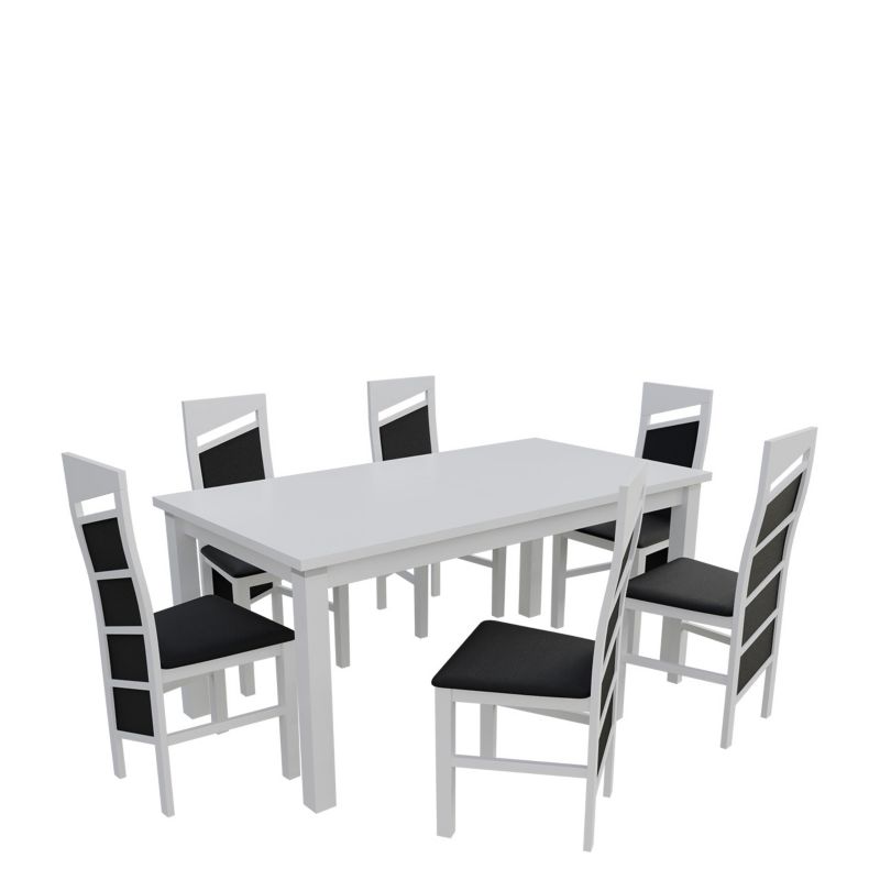 Zestaw RO48 MIRJAN 24 Stół rozkładany S18-L-S 80x160/200 + 6 krzeseł K61 biały + czarna ekoskóra 1 kpl.