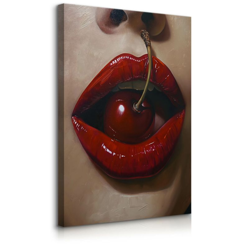 Obraz Muralo Na Płótnie Czerwone Usta Kobiecy Portret Wiśnia Do Sypialni 60x90 cm 1 szt.