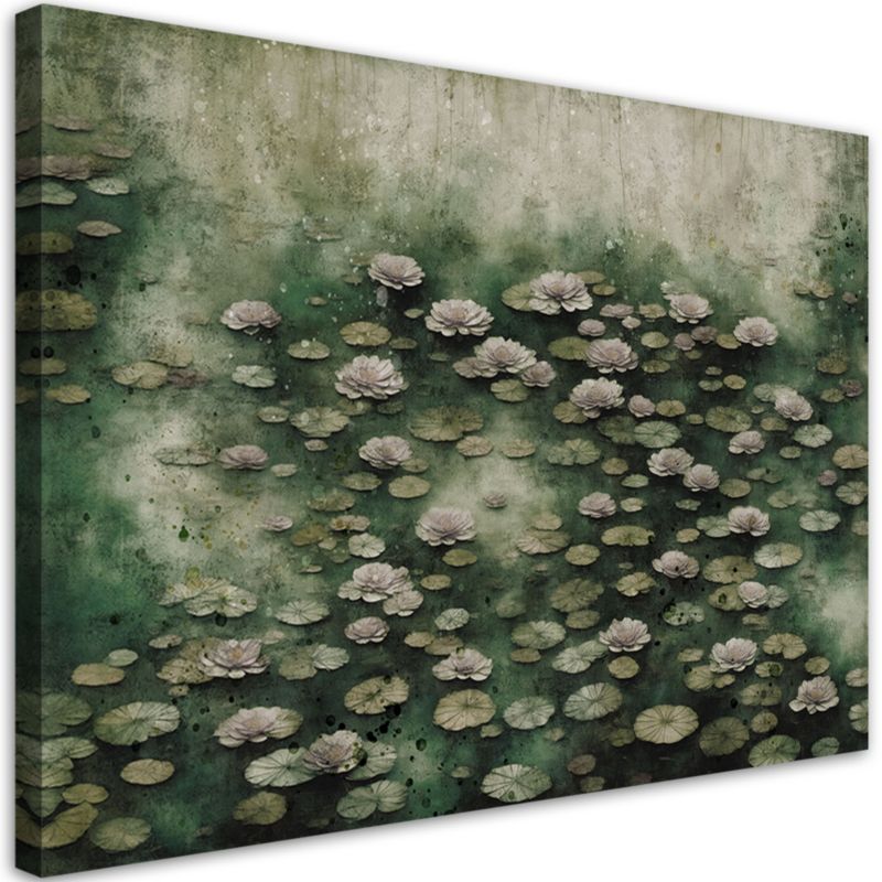 Obraz do salonu sypialni Feeby Kwiaty Lotosu na jeziorze Zielony 100x70 cm 1szt