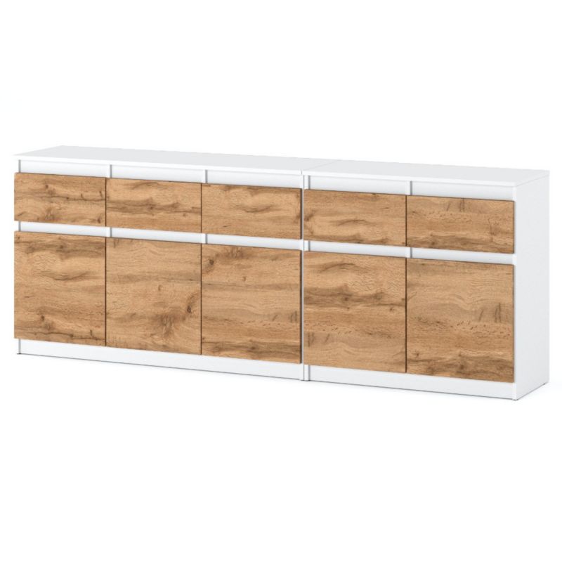 Komoda Hurtownia-Mebli Szuflady 5 Best Oleksa 200cm Biały Mat Dąb Wotan 200x35x75 cm 1szt.