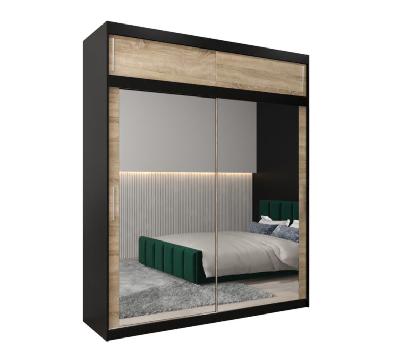 Szafa przesuwna Garderoba Abiks Tokyo 3 200 czarny + sonoma z nadstawką 1 szt.