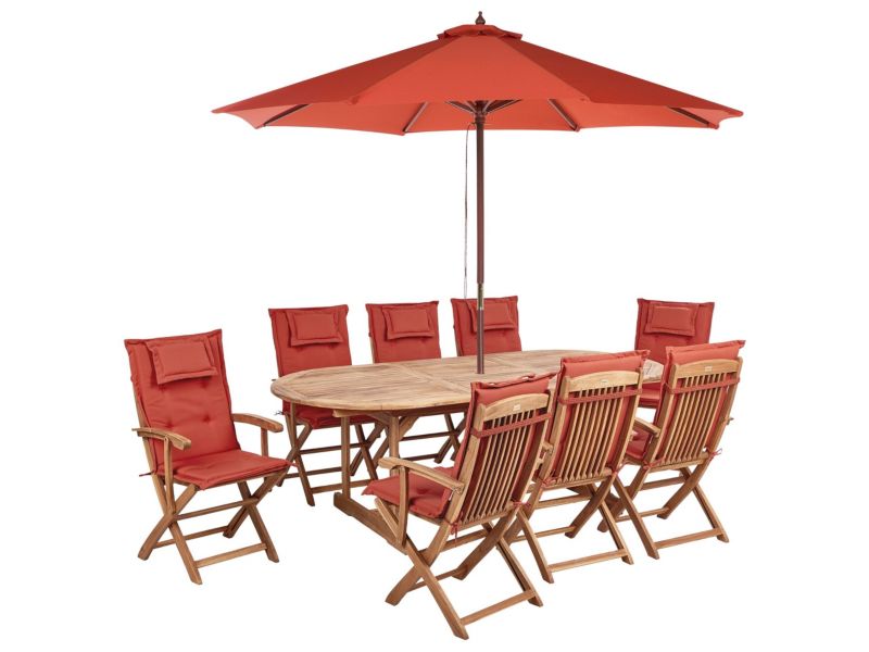 dla 8 osób Zestaw: stół z 8 krzesłami Maui ii Drewno akacjowe Bordowy 1 kpl